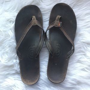 Brown Leather Rainbow Flip Flops